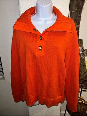 Lauren Ralph Lauren Womens Orange Knit Popover Sweater